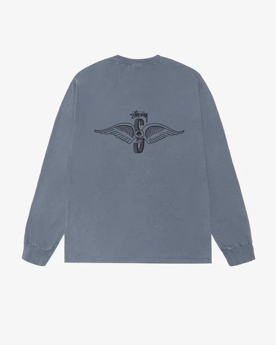 Stüssy - Skull Wings Pigment Dyed Long Sleeve T-Shirt - (Navy)